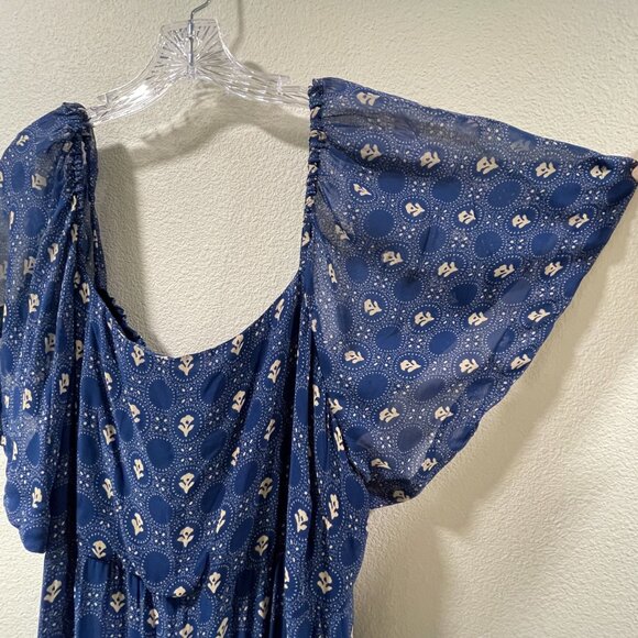 NWT ANTHROPOLOGIE MAEVE Flutter Sleeve Shirred Open Back Mini Dress Navy Size 2X - Picture 9 of 16